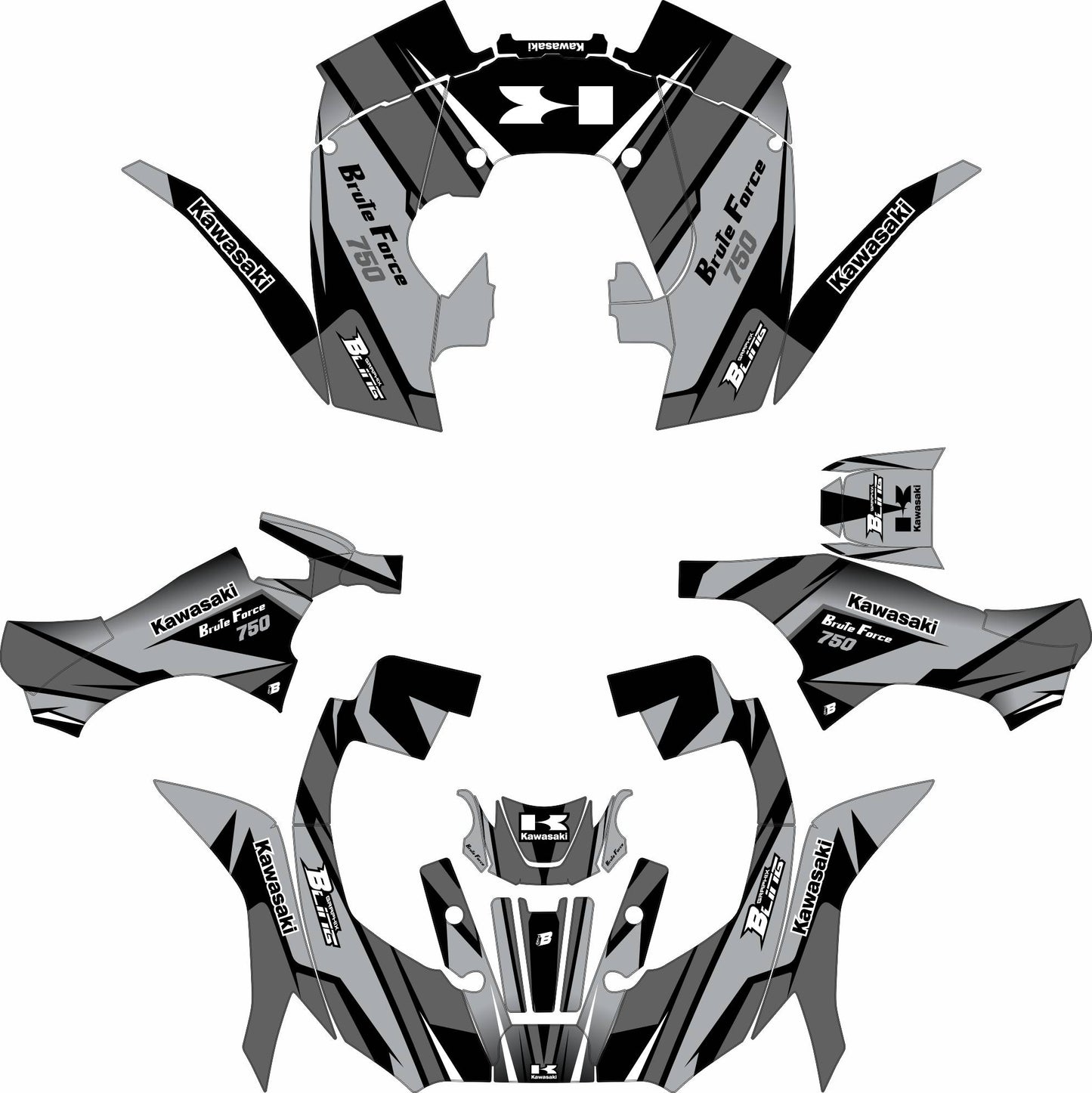 KAWASAKI BRUTE FORCE 750 FULL GRAPHICS KIT ''FACTORED GREY'' DESIGN