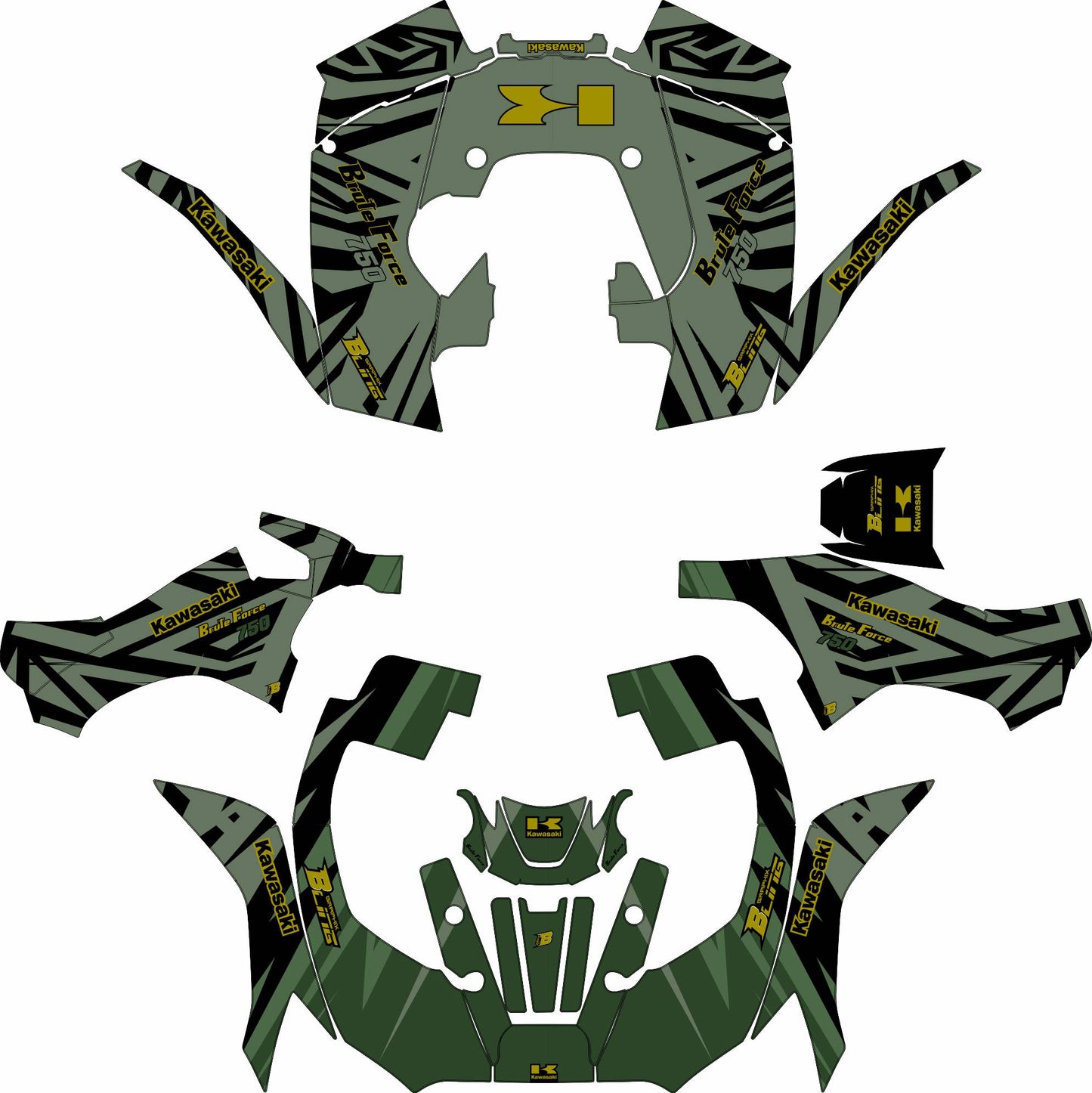 KAWASAKI BRUTE FORCE 750 FULL GRAPHICS KIT ''PULSED ARMY'' DESIGN
