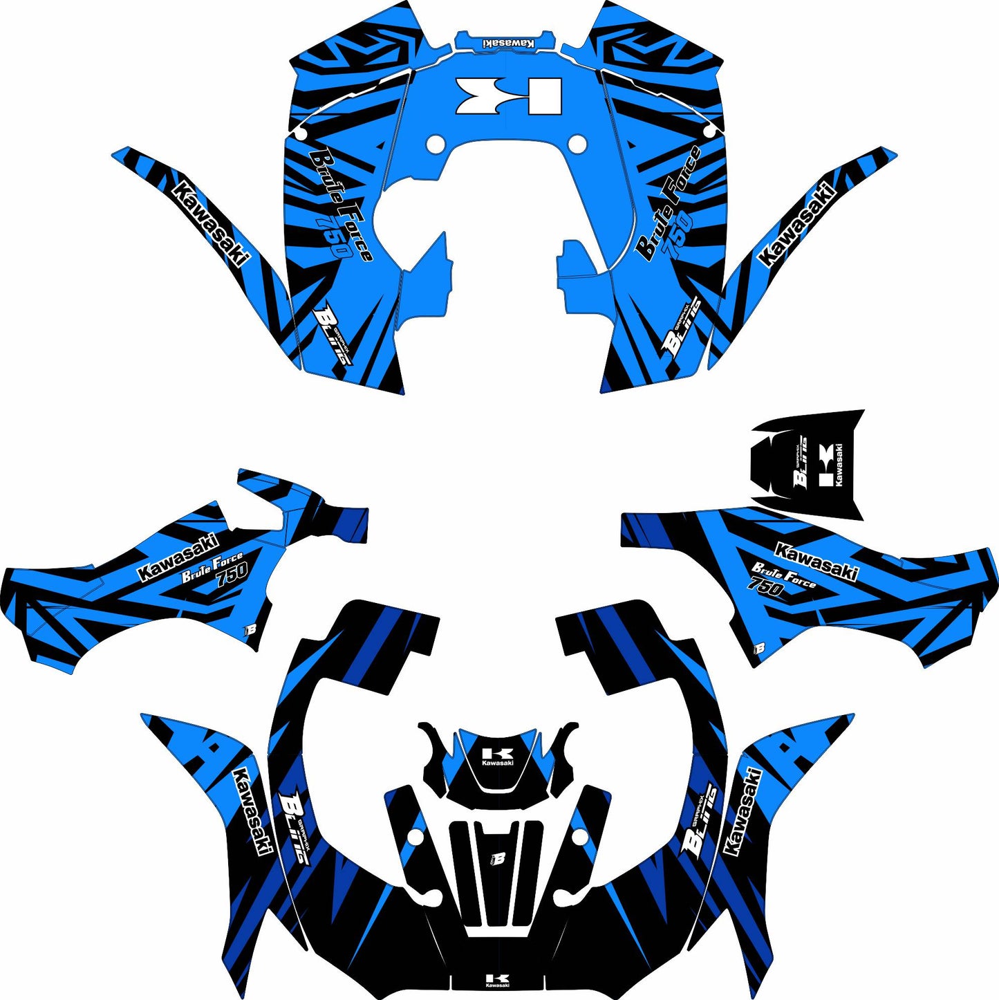 KAWASAKI BRUTE FORCE 750 FULL GRAPHICS KIT ''PULSED BLUE'' DESIGN