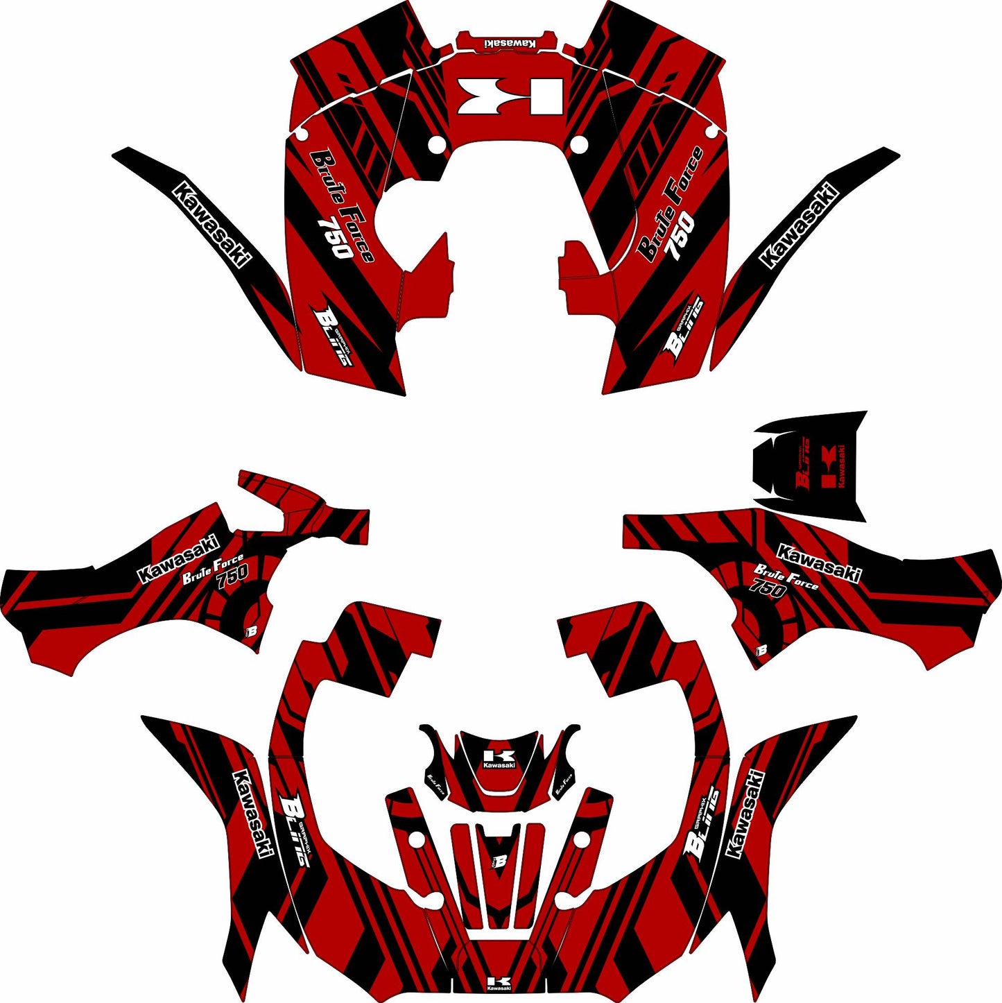 KAWASAKI BRUTE FORCE 750 FULL GRAPHICS KIT ''TOOLED RED'' DESIGN