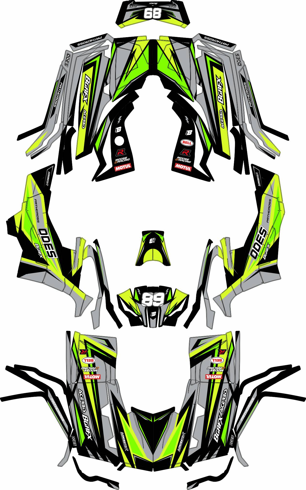 AODES ODES PATHCROSS 650 800 1000 FULL GRAPHICS KIT ''SHARPED LIME GREEN'' DESIGN