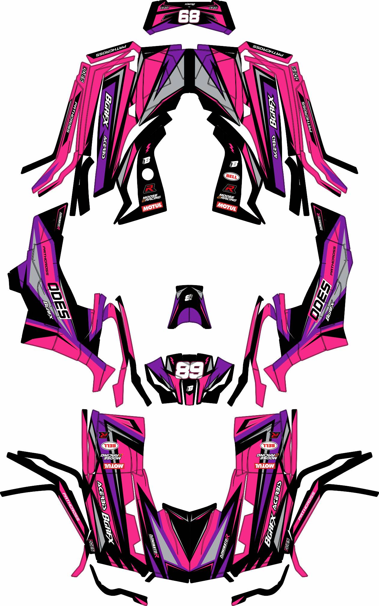 AODES ODES PATHCROSS 650 800 1000 FULL GRAPHICS KIT ''SHARPED PINK'' DESIGN