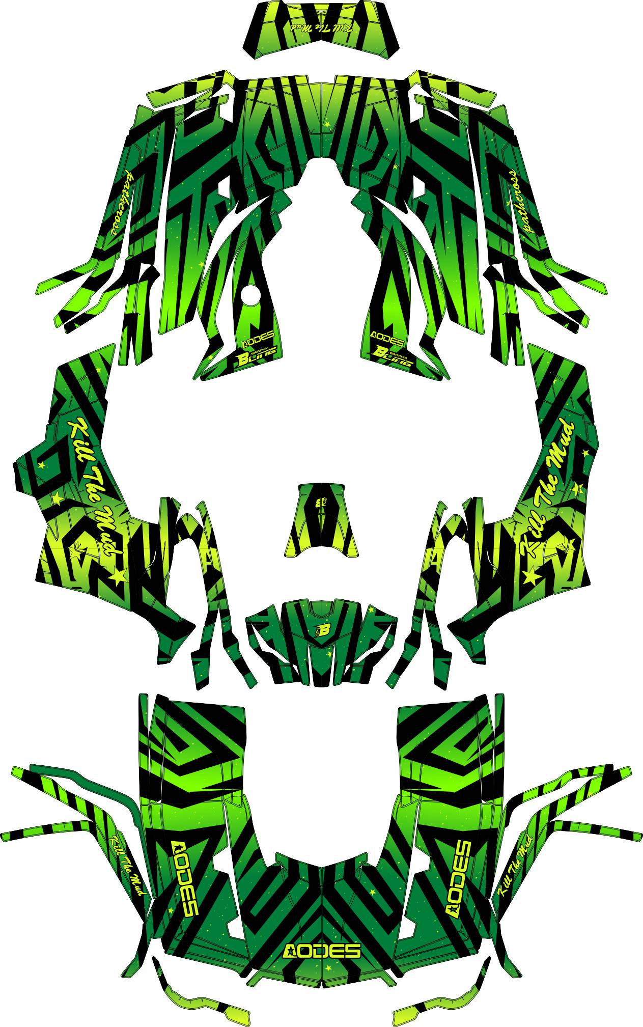AODES ODES PATHCROSS 650 800 1000 FULL GRAPHICS KIT ''ZEBRA GREEN'' DESIGN