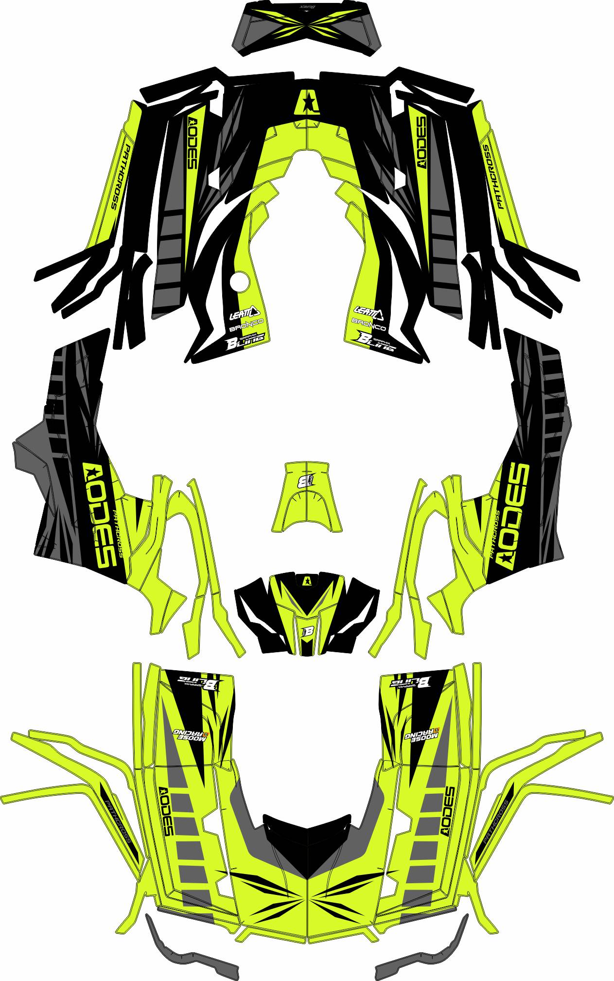AODES ODES PATHCROSS 650 800 1000 FULL GRAPHICS KIT ''STRIPE LIME GREEN'' DESIGN