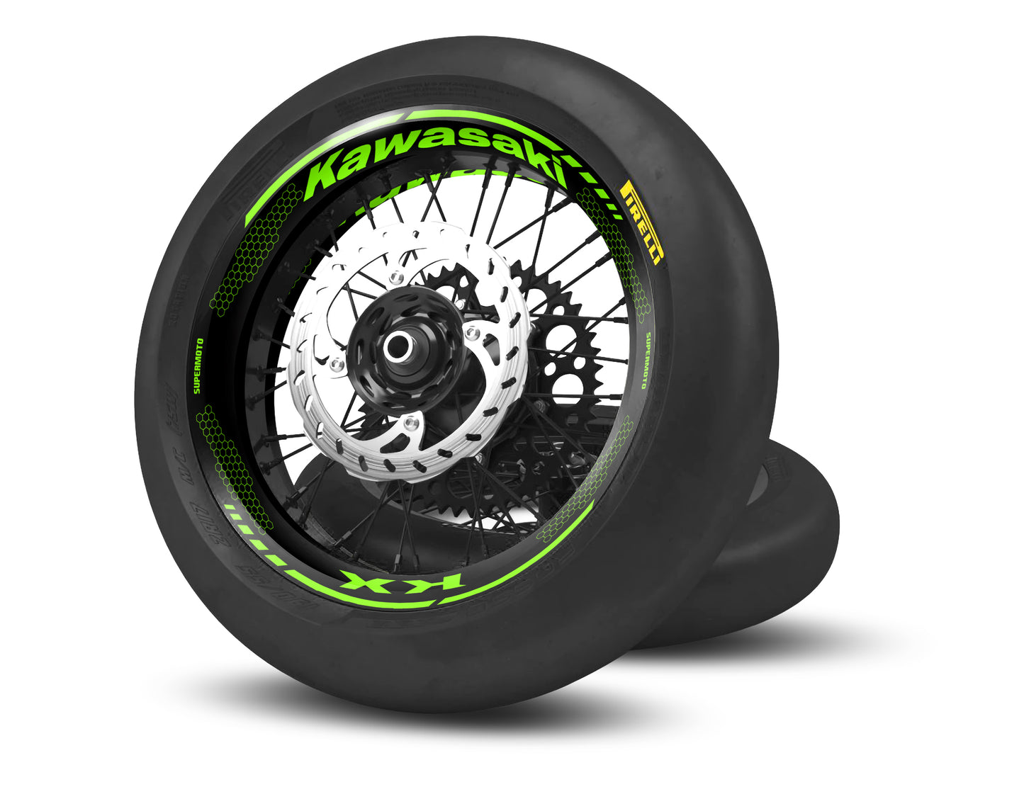SUPERMOTO RIM WRAPS KIT ''SPECIAL KX GREEN'' DESIGN