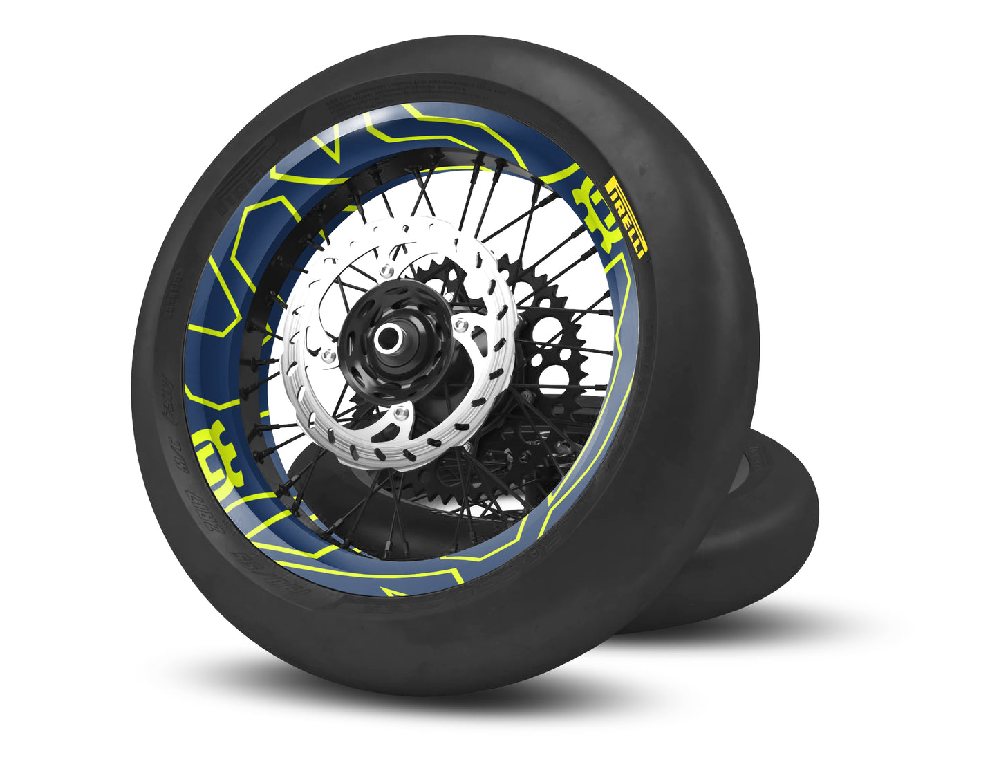 SUPERMOTO RIM WRAPS KIT ''LINED FLUO YELLOW'' DESIGN
