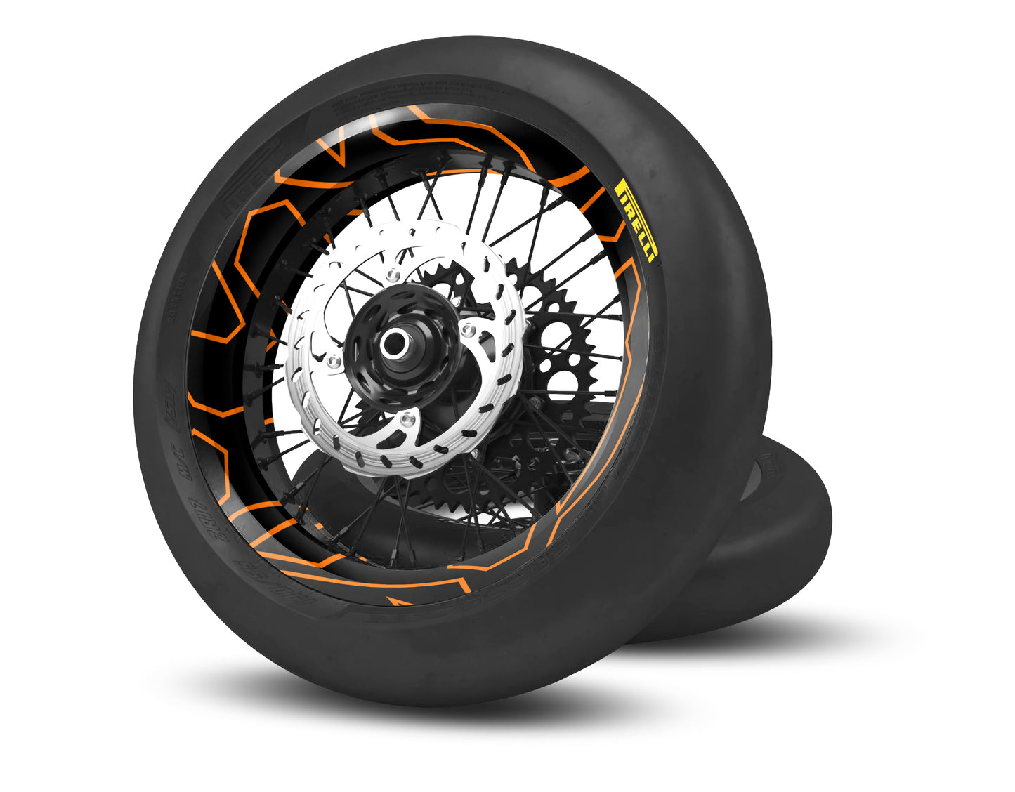 SUPERMOTO RIM WRAPS KIT ''LINED ORANGE'' DESIGN