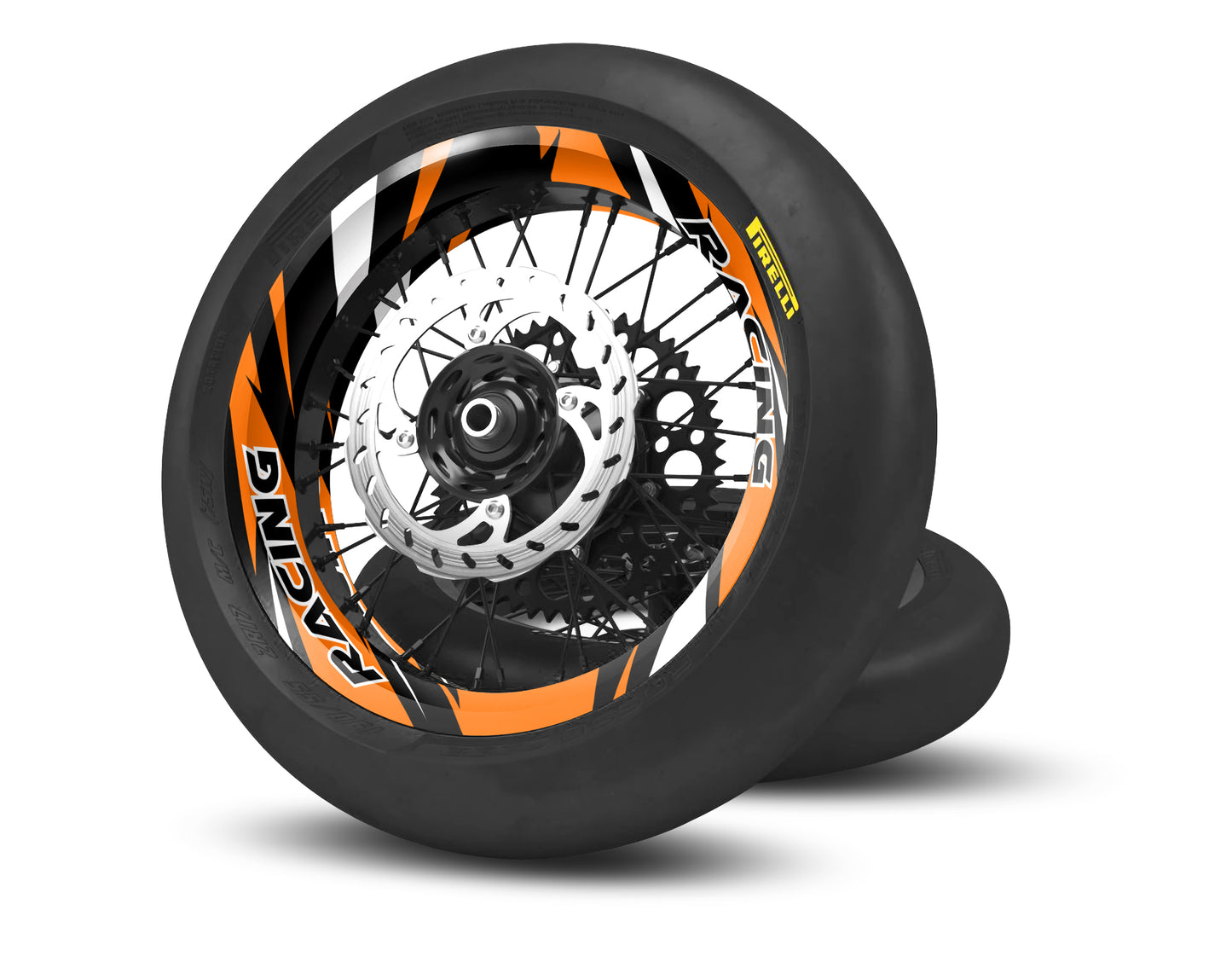 SUPERMOTO RIM WRAPS KIT ''RAVED ORANGE'' DESIGN