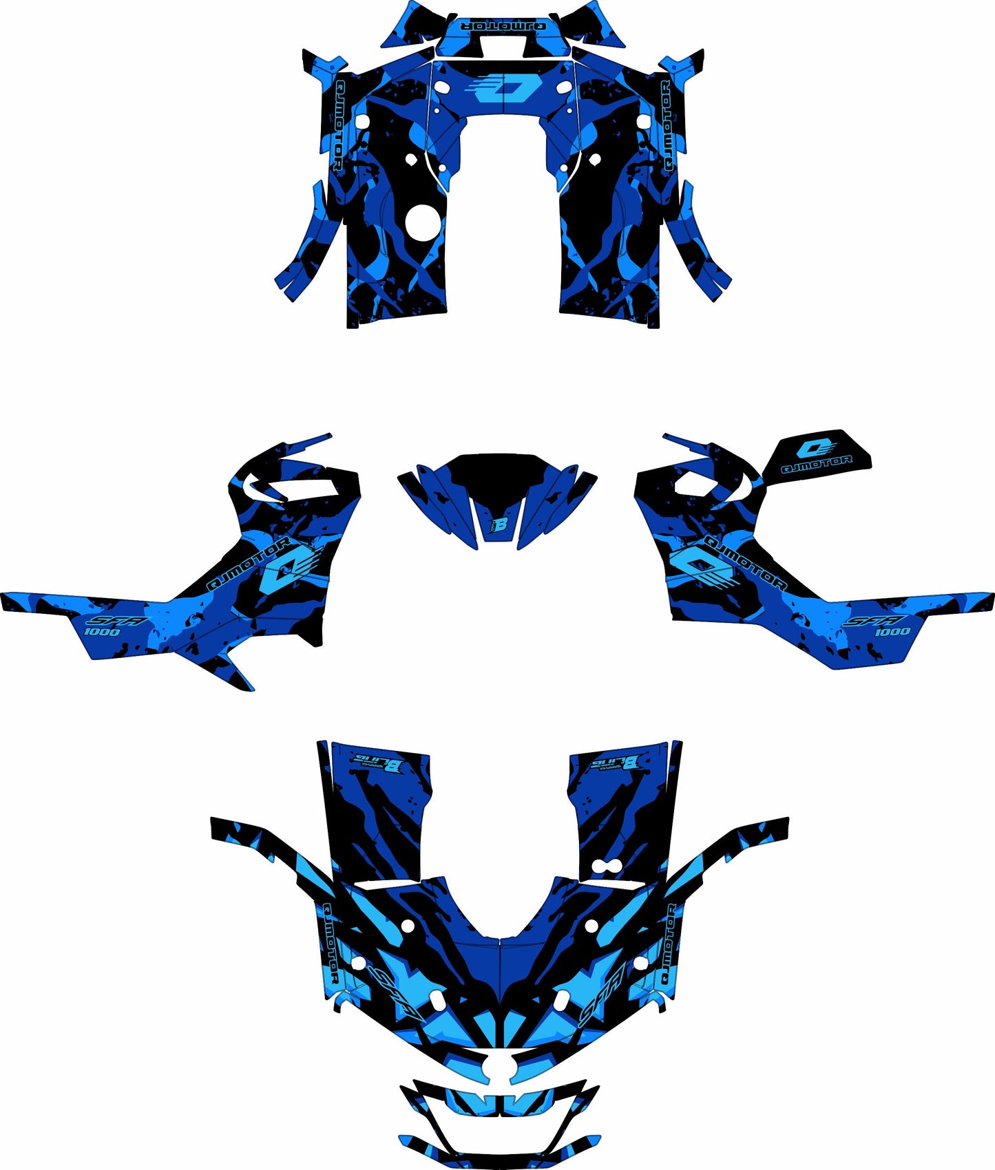 QJMOTOR SFA 1000 / 600 FULL GRAPHICS KIT ''CAMED BLUE'' DESIGN