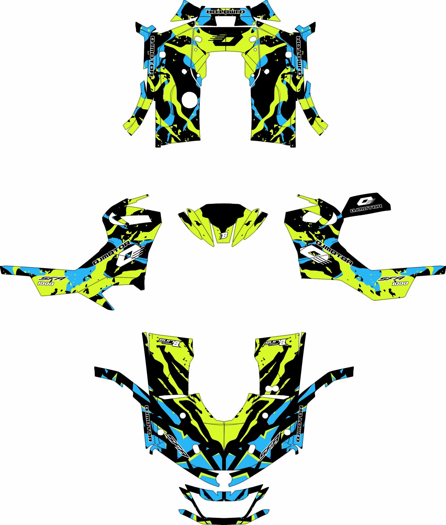 QJMOTOR SFA 1000 / 600 FULL GRAPHICS KIT ''CAMED LIME GREEN'' DESIGN