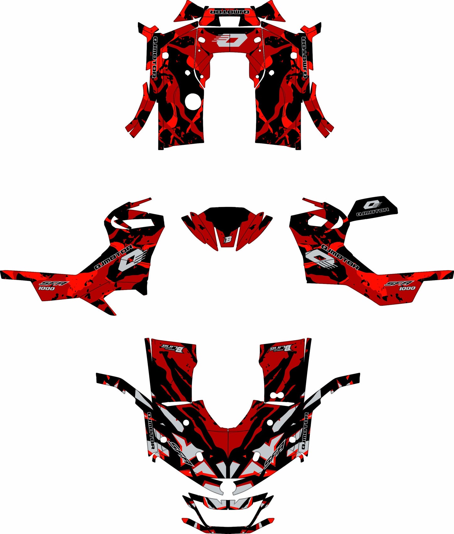 QJMOTOR SFA 1000 / 600 FULL GRAPHICS KIT ''CAMED RED'' DESIGN