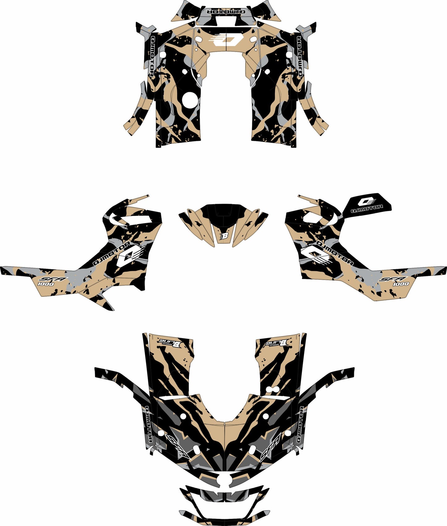 QJMOTOR SFA 1000 / 600 FULL GRAPHICS KIT ''CAMED TAN'' DESIGN