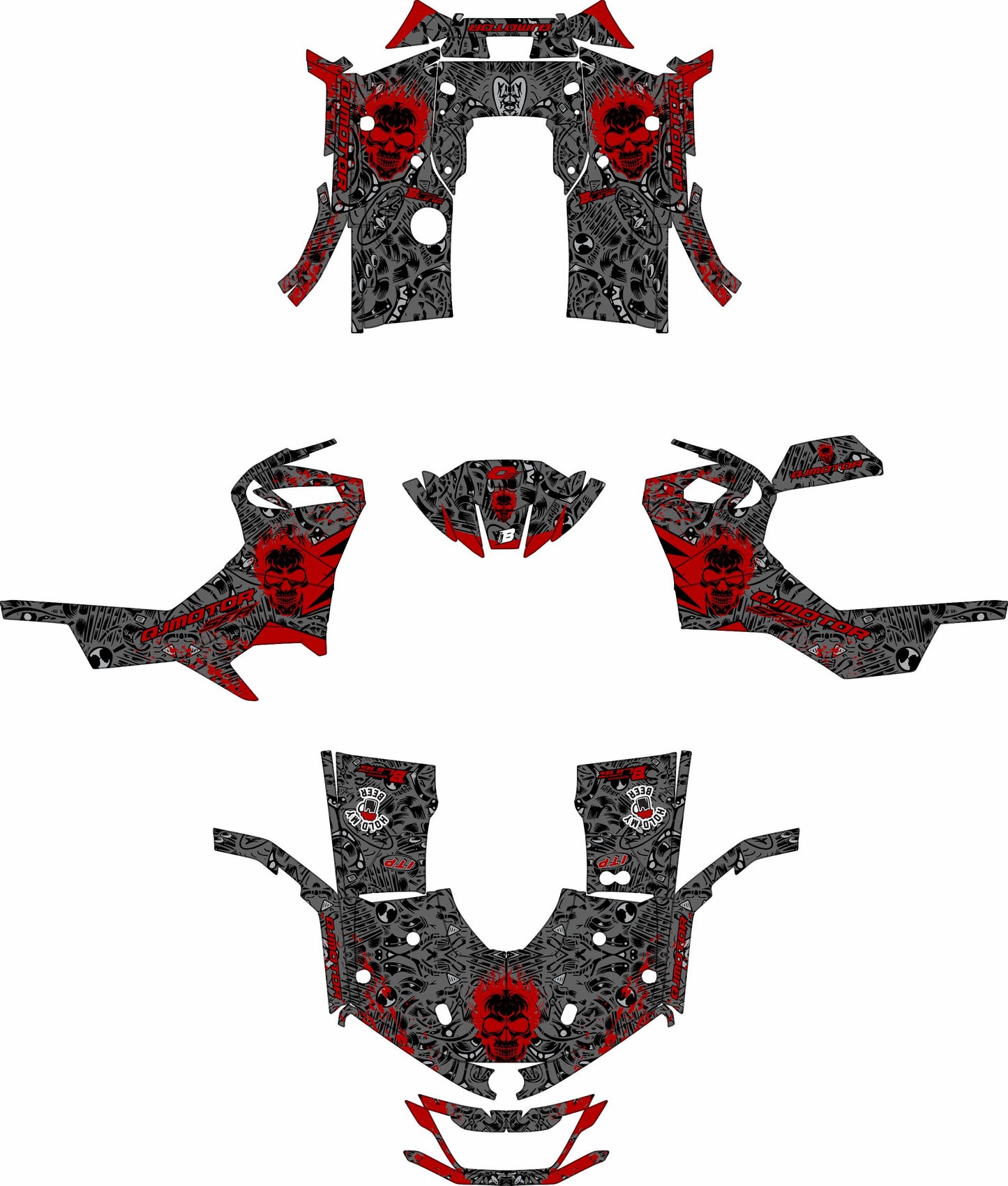 QJMOTOR SFA 1000 / 600 FULL GRAPHICS KIT ''FUELED RED'' DESIGN