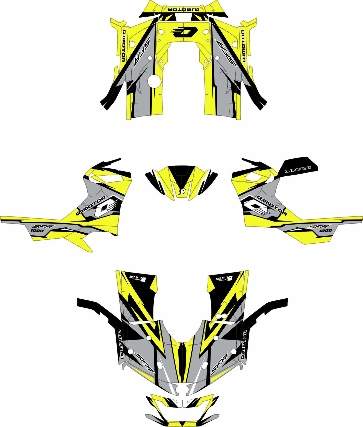 QJMOTOR SFA 1000 / 600 FULL GRAPHICS KIT ''RACED LIME GREEN'' DESIGN
