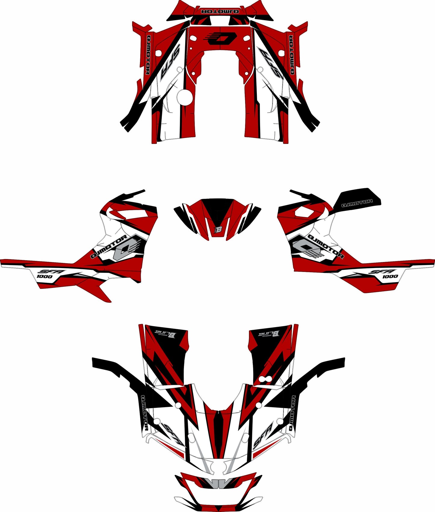 QJMOTOR SFA 1000 / 600 FULL GRAPHICS KIT ''RACED RED'' DESIGN