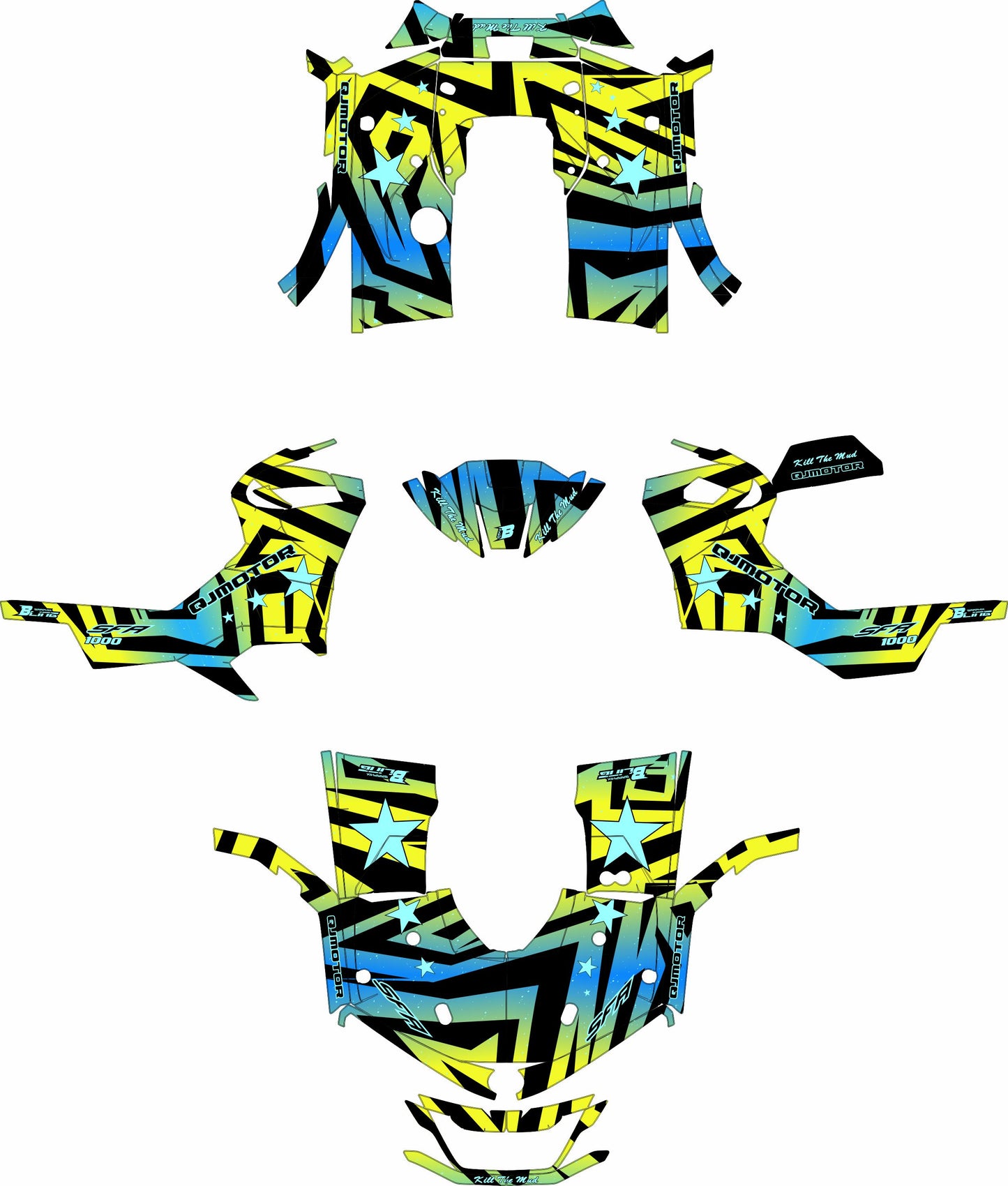 QJMOTOR SFA 1000 / 600 FULL GRAPHICS KIT ''ZEBRA LIME GREEN'' DESIGN
