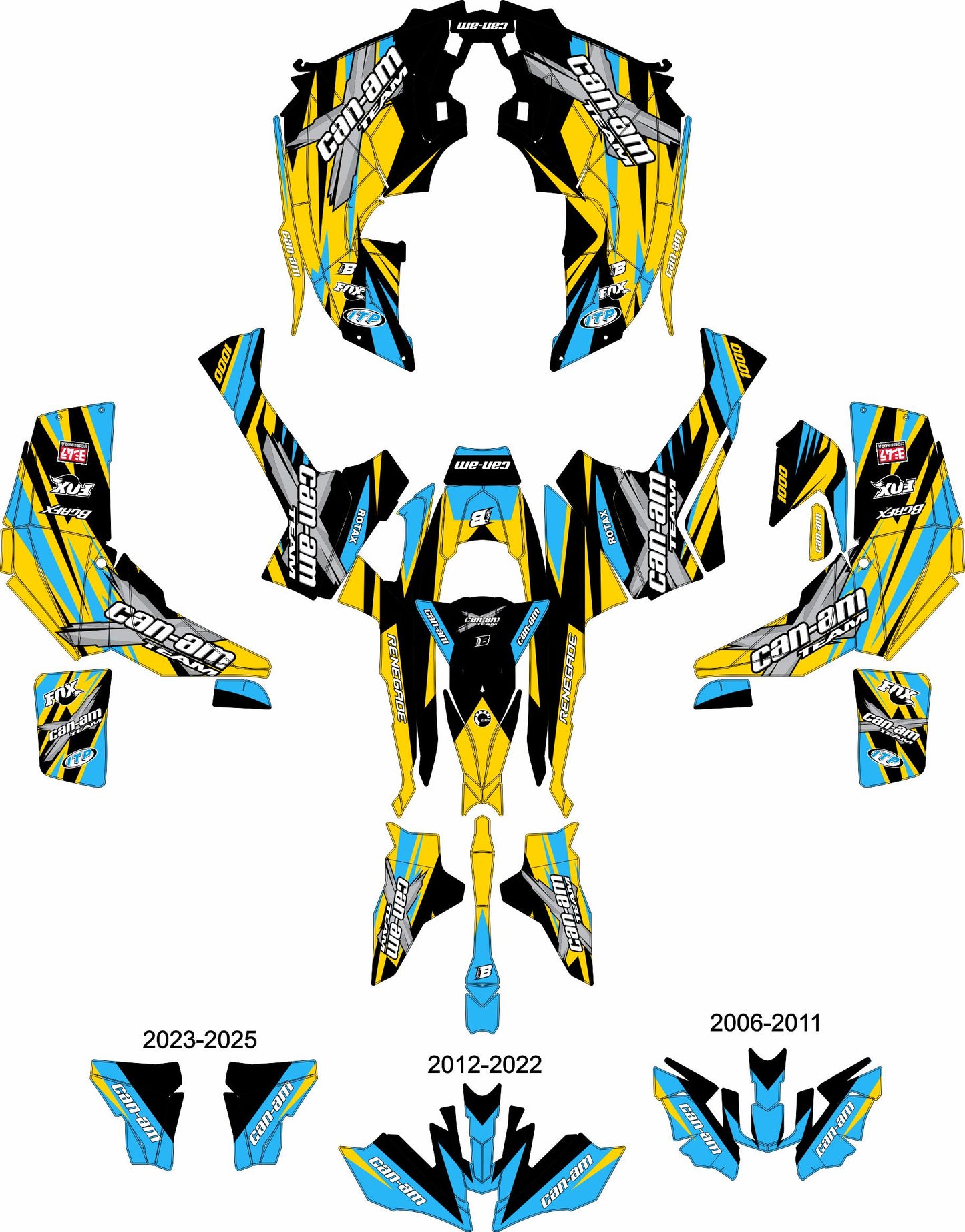 CAN-AM RENEGADE G1 G2 FULL GRAPHICS KIT "PURE YELLOW" DESIGN