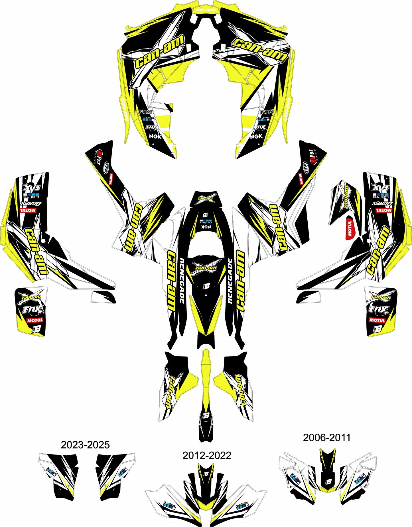 CAN-AM RENEGADE G1 G2 FULL GRAPHICS KIT "ACTION LIME" DESIGN
