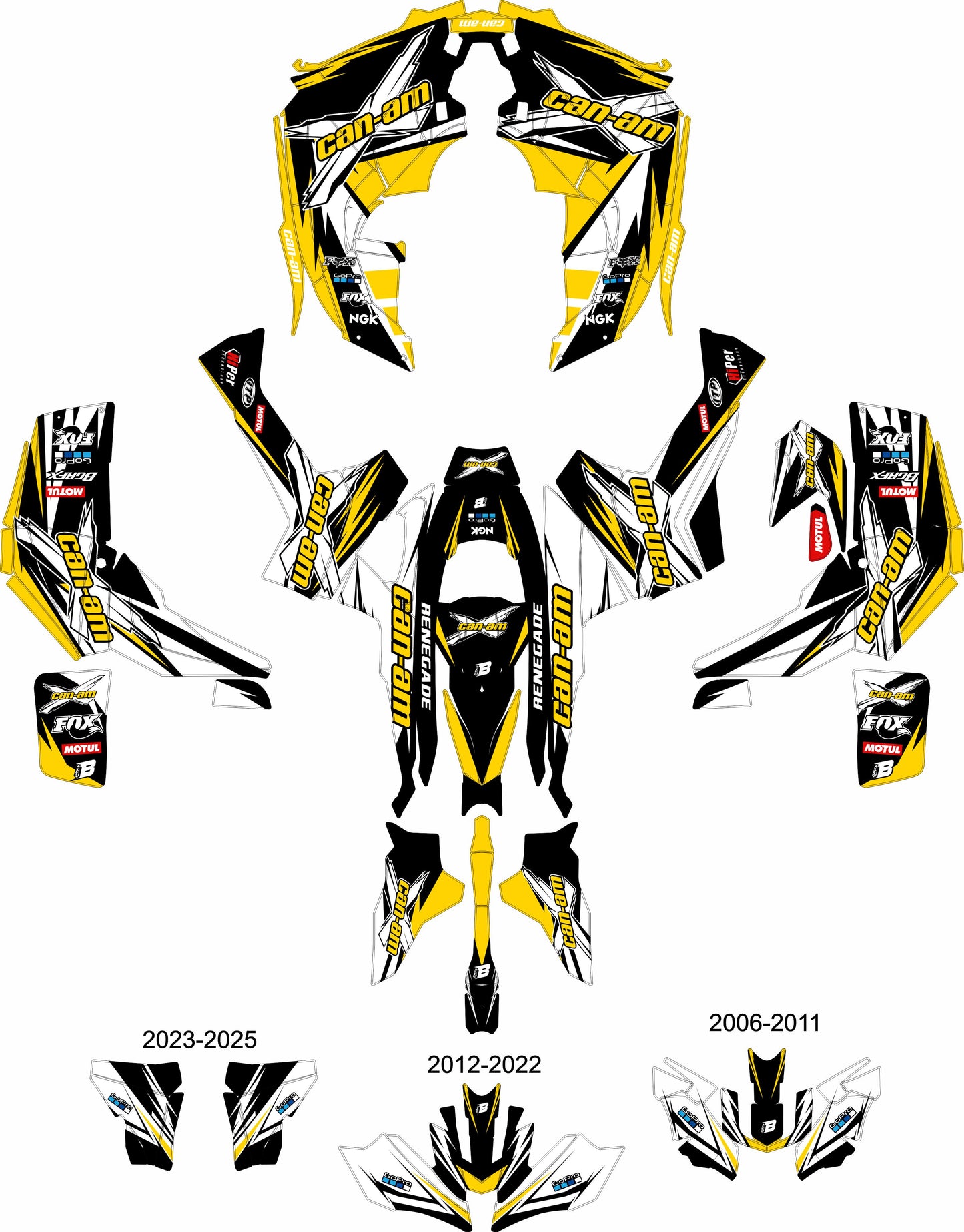 CAN-AM RENEGADE G1 G2 FULL GRAPHICS KIT "ACTION YELLOW" DESIGN