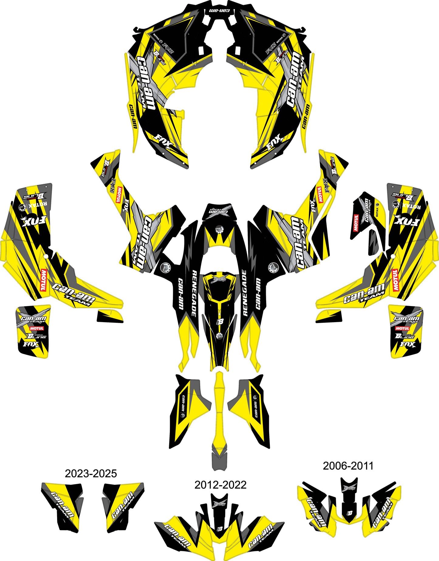 CAN-AM RENEGADE G1 G2 FULL GRAPHICS KIT "ATTACK YELLOW" DESIGN