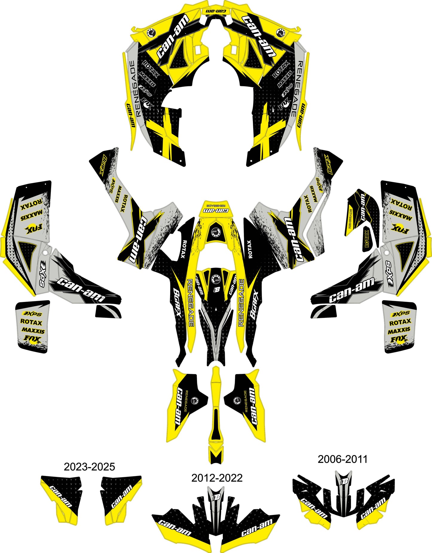 CAN-AM RENEGADE G1 G2 FULL GRAPHICS KIT "RAZOR YELLOW" DESIGN