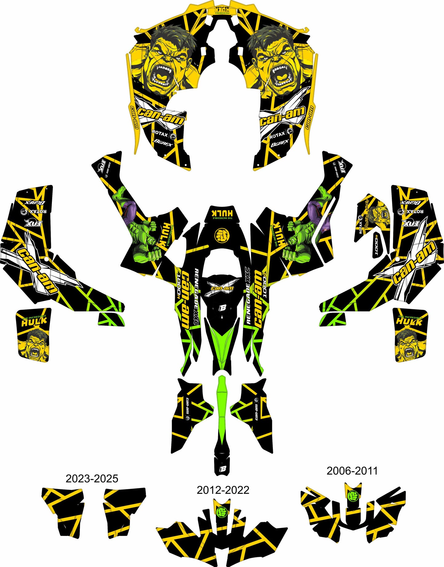 CAN-AM RENEGADE G1 G2 FULL GRAPHICS KIT "HULK YELLOW" DESIGN