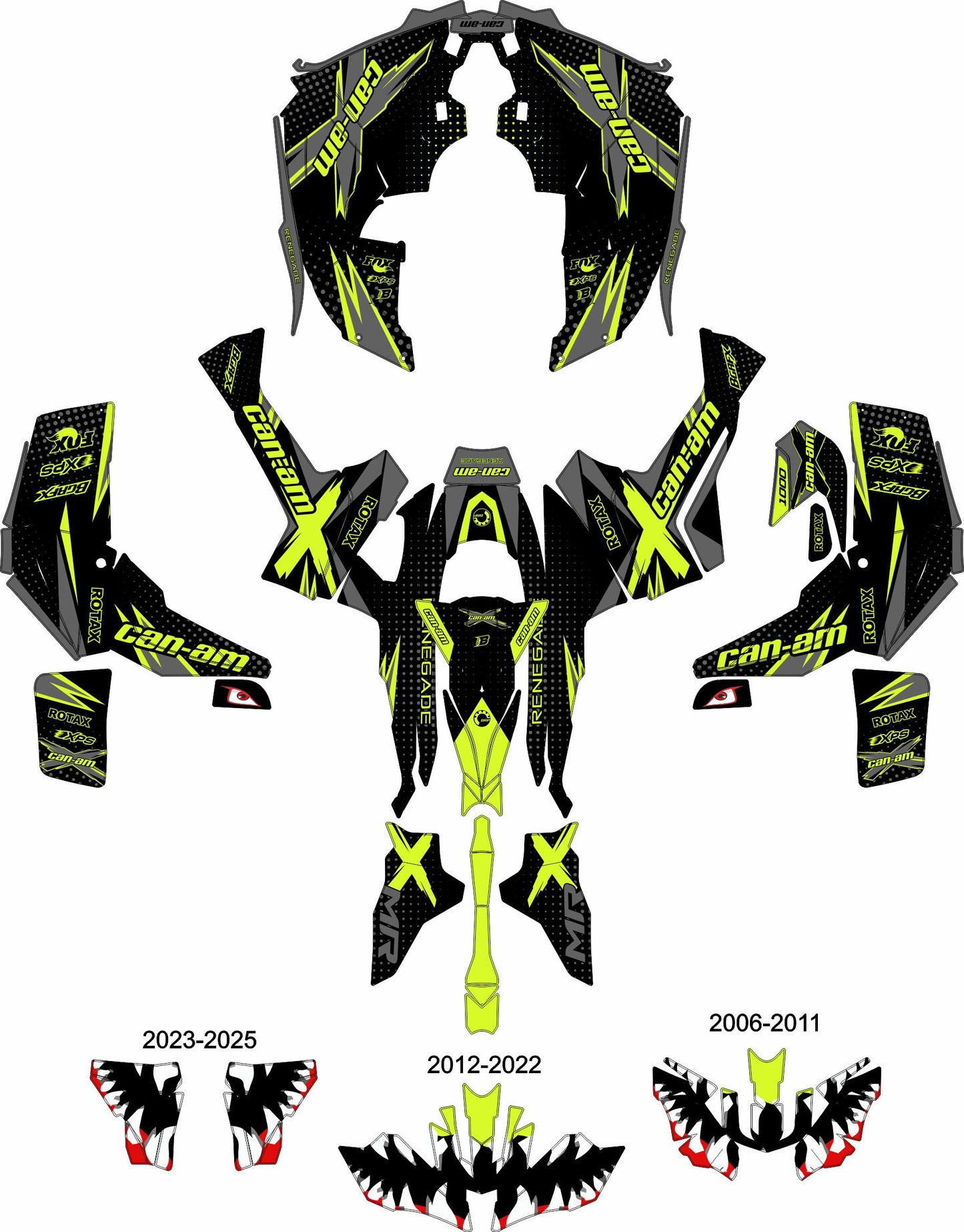 CAN-AM RENEGADE G1 G2 FULL GRAPHICS KIT "MEGA LIME GREEN" DESIGN