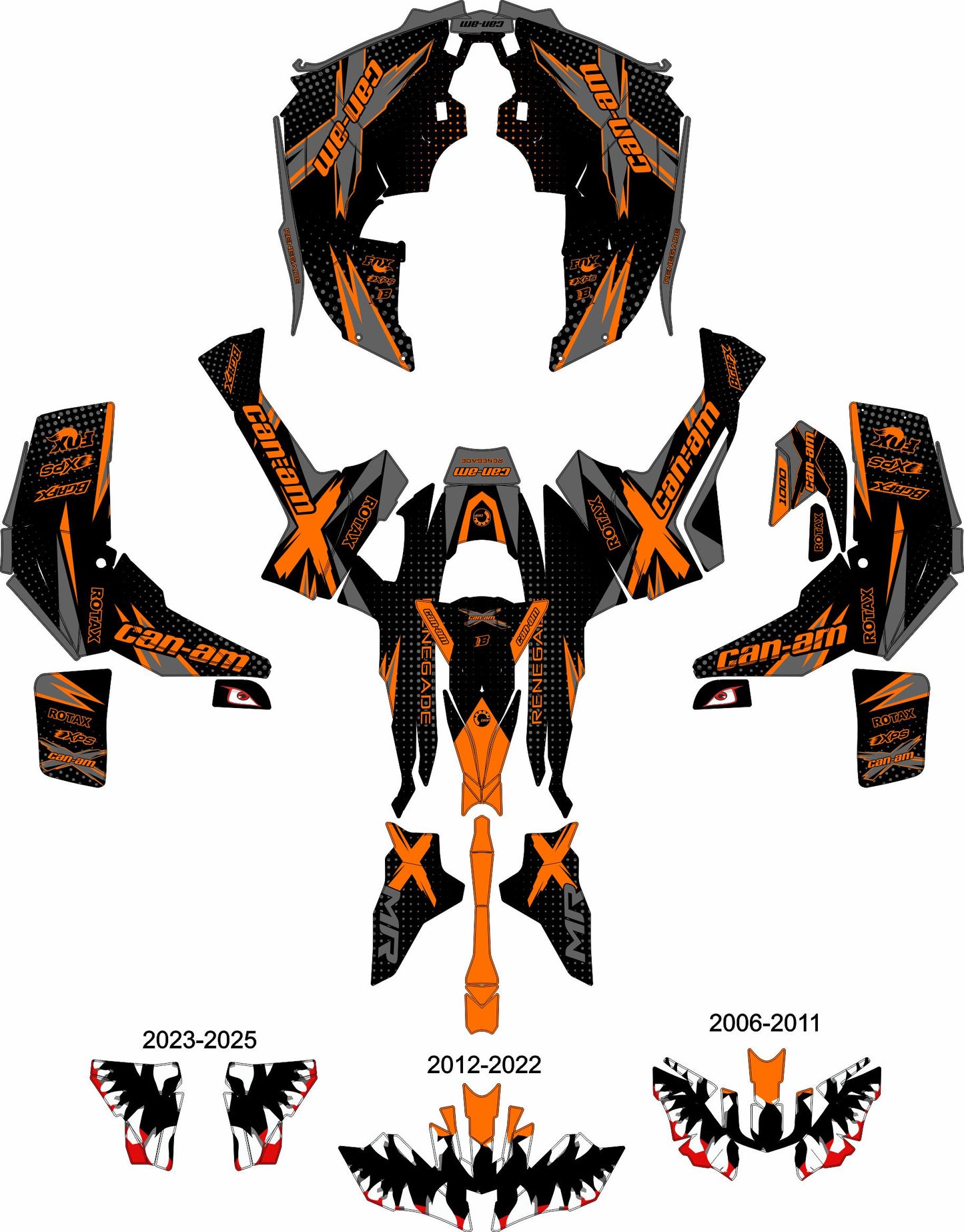 CAN-AM RENEGADE G1 G2 FULL GRAPHICS KIT "MEGA ORANGE" DESIGN