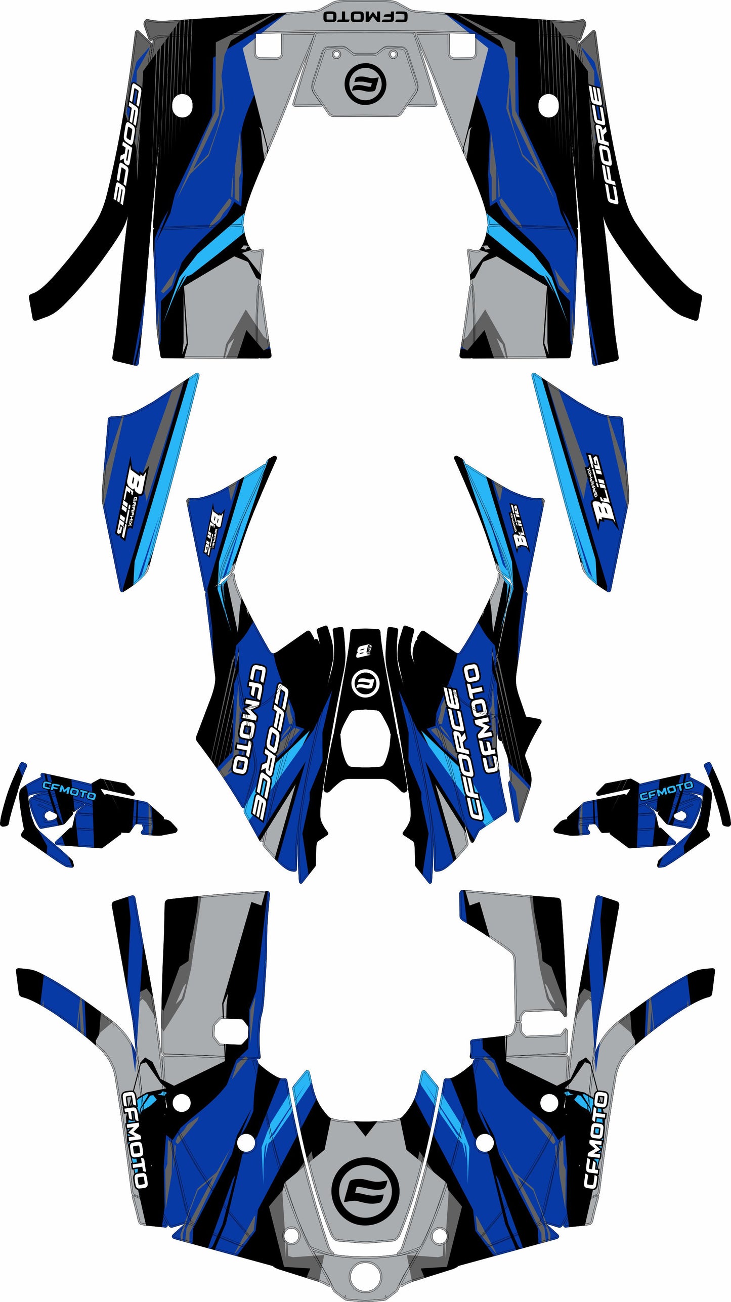 CFMOTO CFORCE 400 520 FULL GRAPHICS KIT ''FLUSHED BLUE'' DESIGN