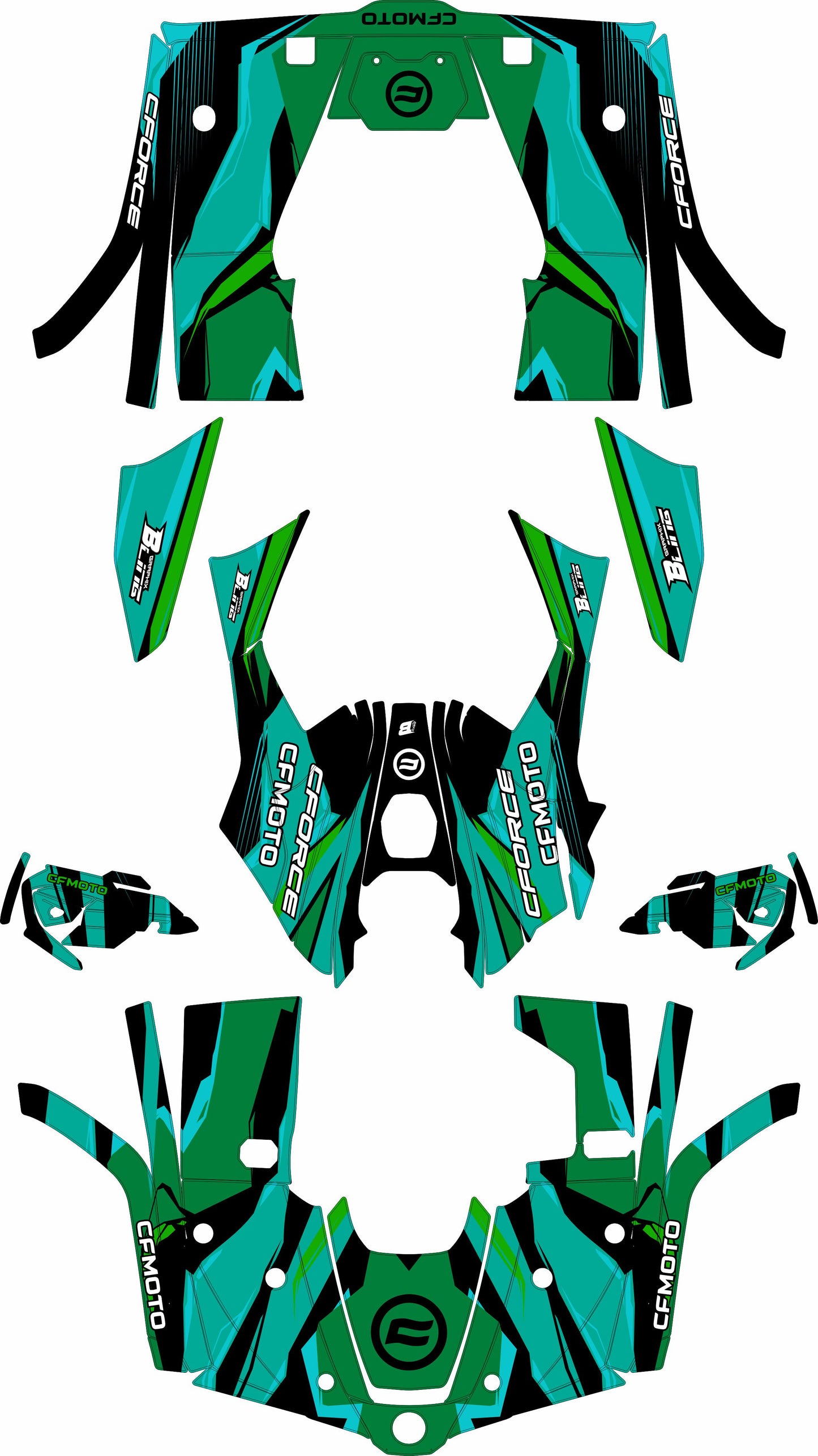 CFMOTO CFORCE 400 520 FULL GRAPHICS KIT ''FLUSHED GREEN'' DESIGN