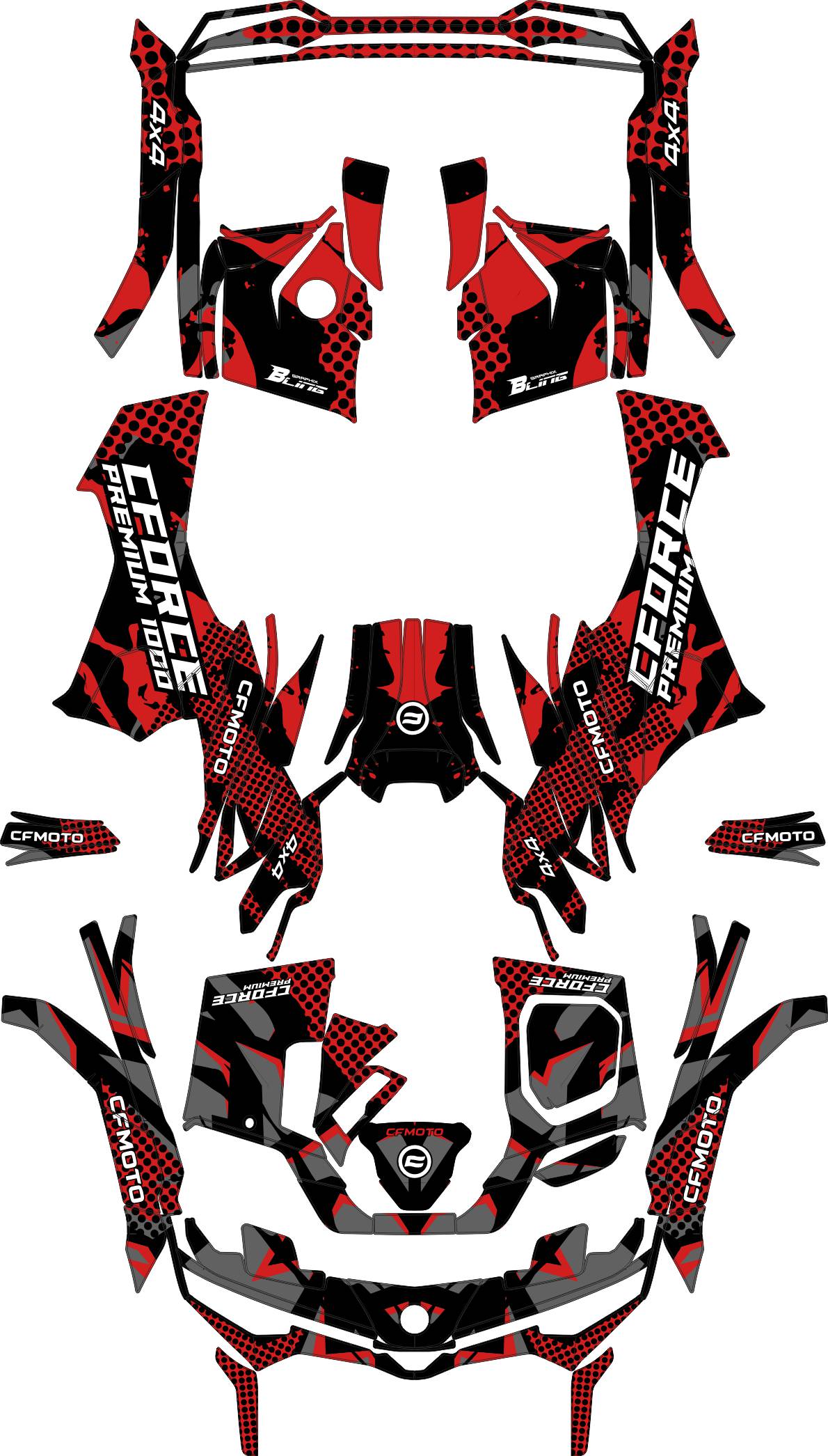 CFMOTO CFORCE G3 FULL GRAPHICS KIT ''ACID RED'' DESIGN