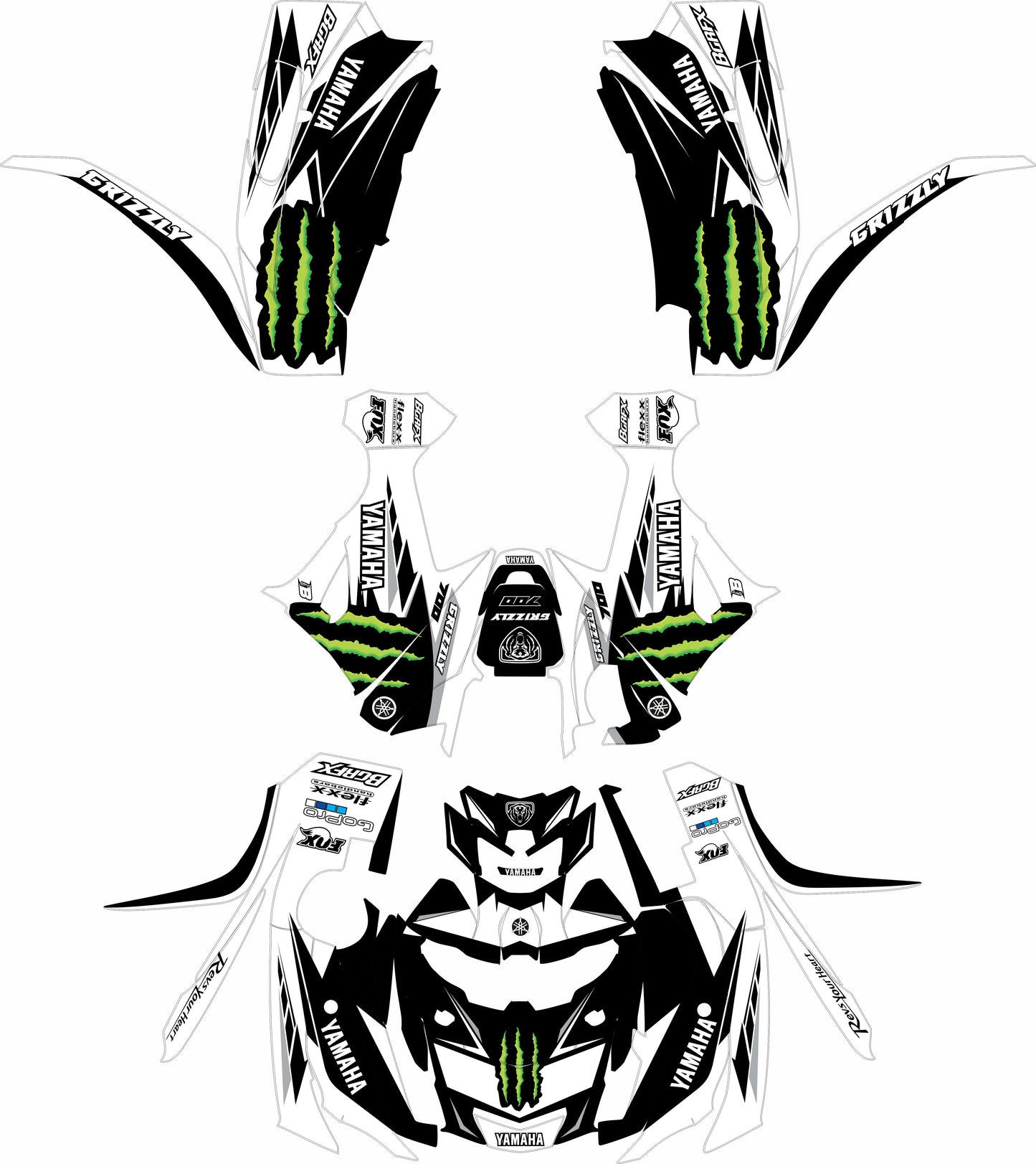 YAMAHA GRIZZLY 660 700 FULL GRAPHICS KIT ''FACT WHITE'' DESIGN