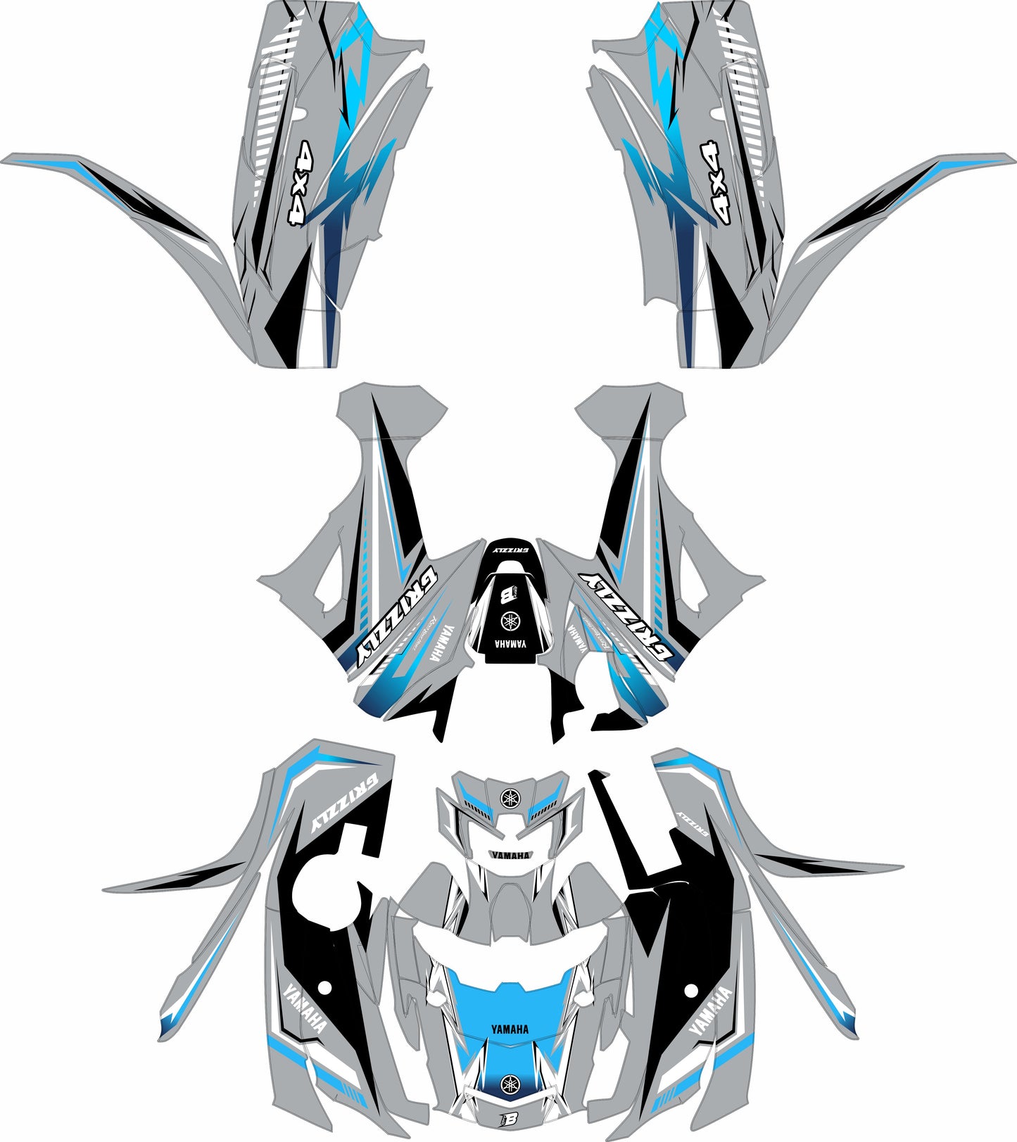 YAMAHA GRIZZLY 660 700 FULL GRAPHICS KIT ''SHARPED GREY'' DESIGN