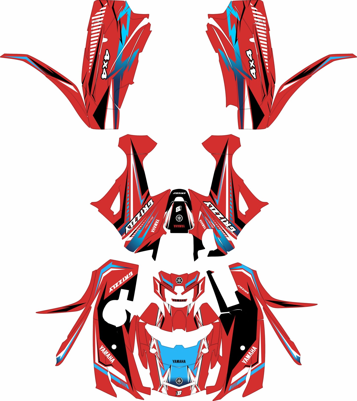 YAMAHA GRIZZLY 660 700 FULL GRAPHICS KIT ''SHARPED RED'' DESIGN