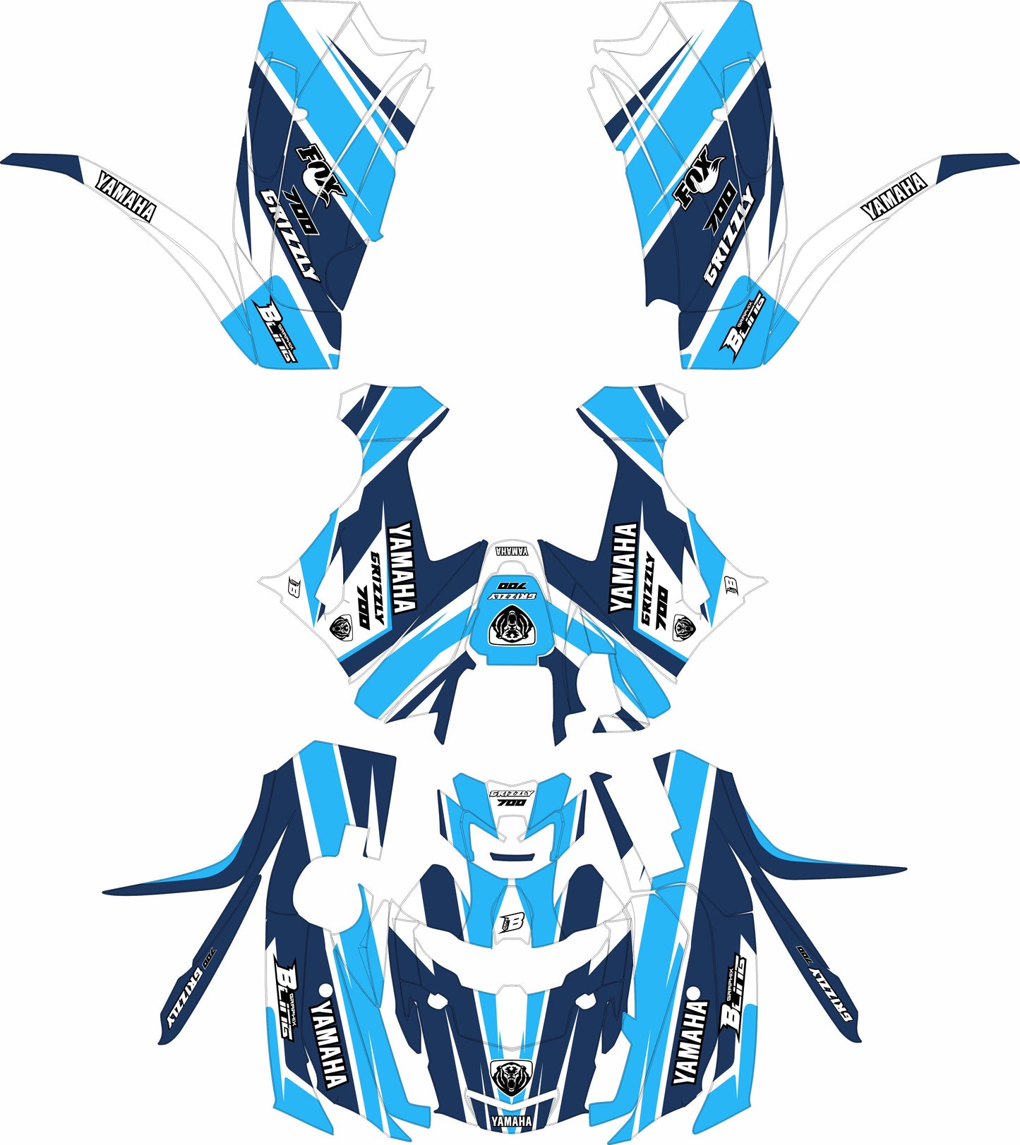 YAMAHA GRIZZLY 660 700 FULL GRAPHICS KIT ''ATOM BLUE'' DESIGN