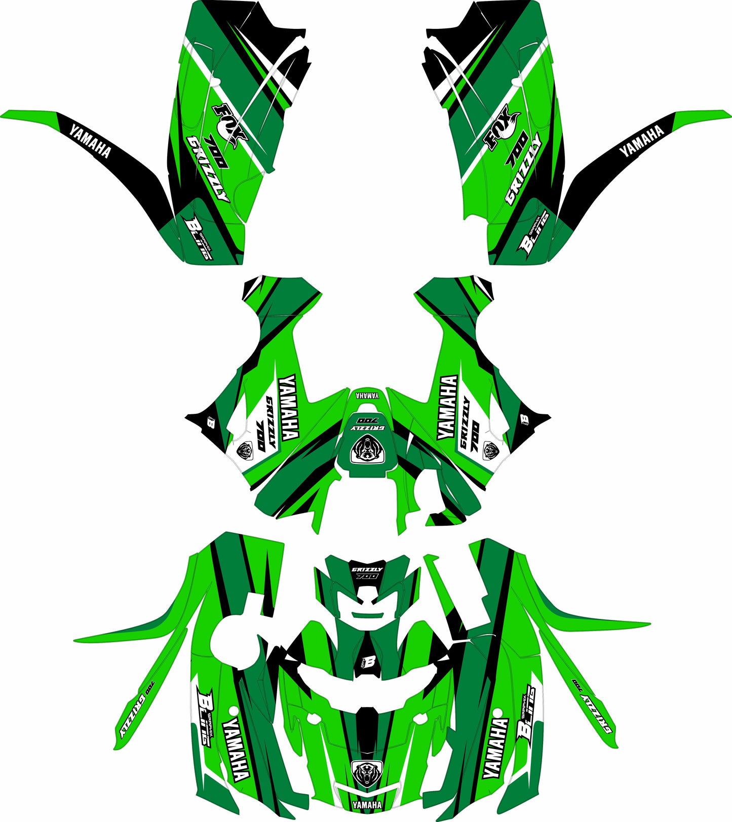 YAMAHA GRIZZLY 660 700 FULL GRAPHICS KIT ''ATOM GREEN'' DESIGN