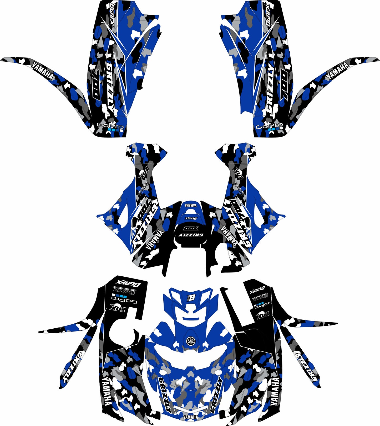 YAMAHA GRIZZLY 660 700 FULL GRAPHICS KIT ''CAMO BLUE'' DESIGN