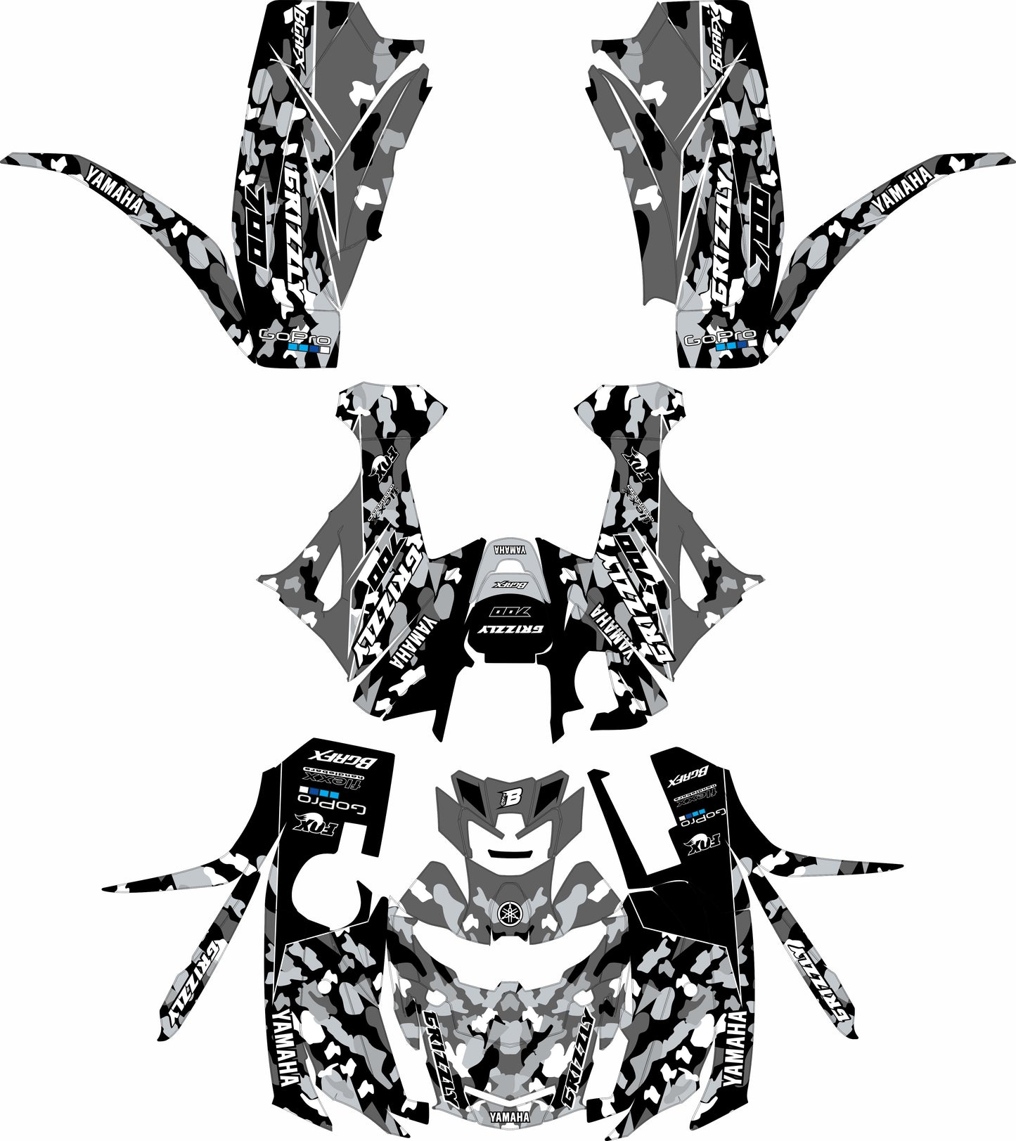 YAMAHA GRIZZLY 660 700 FULL GRAPHICS KIT ''CAMO GREY'' DESIGN