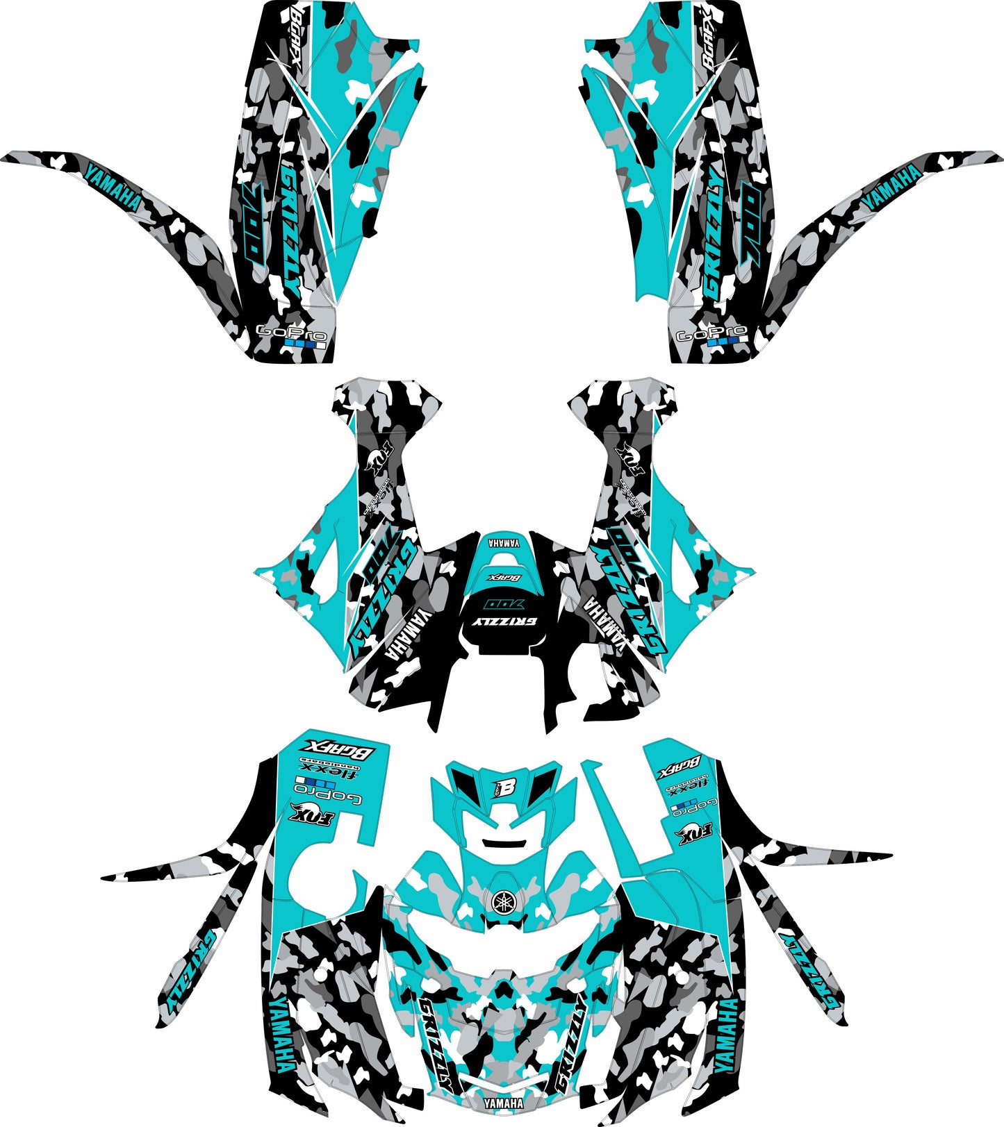 YAMAHA GRIZZLY 660 700 FULL GRAPHICS KIT ''CAMO TURQUOISE'' DESIGN