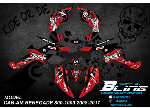 CAN-AM RENEGADE 800-1000 cc G2 GRAPHICS KIT "SHADOW" DESIGN RED
