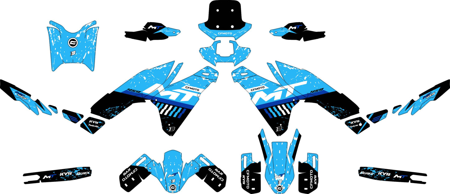 CF MOTO MT450 FULL GRAPHICS KIT ''DIRTED BLUE'' DESIGN