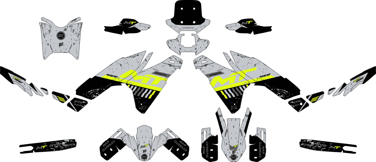 CF MOTO MT450 FULL GRAPHICS KIT ''DIRTED LIME'' DESIGN