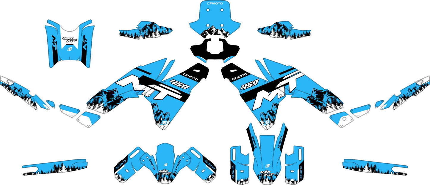 CF MOTO MT450 FULL GRAPHICS KIT ''MOUNTAIN BLUE'' DESIGN