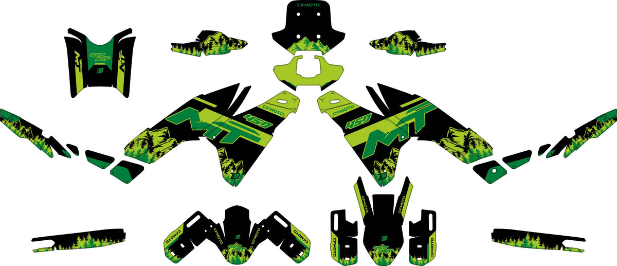 CF MOTO MT450 FULL GRAPHICS KIT ''MOUNTAIN GREEN'' DESIGN