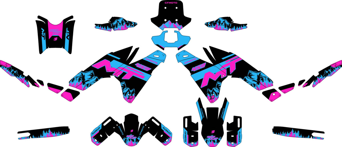 CF MOTO MT450 FULL GRAPHICS KIT ''MOUNTAIN PINK'' DESIGN