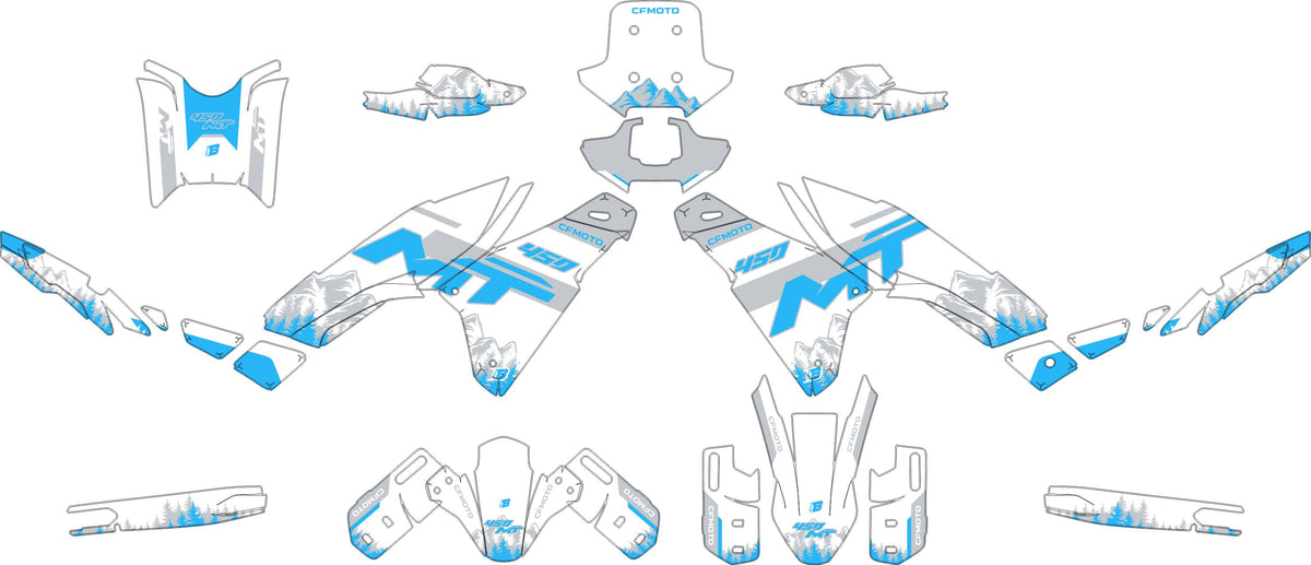 CF MOTO MT450 FULL GRAPHICS KIT ''MOUNTAIN WHITE'' DESIGN