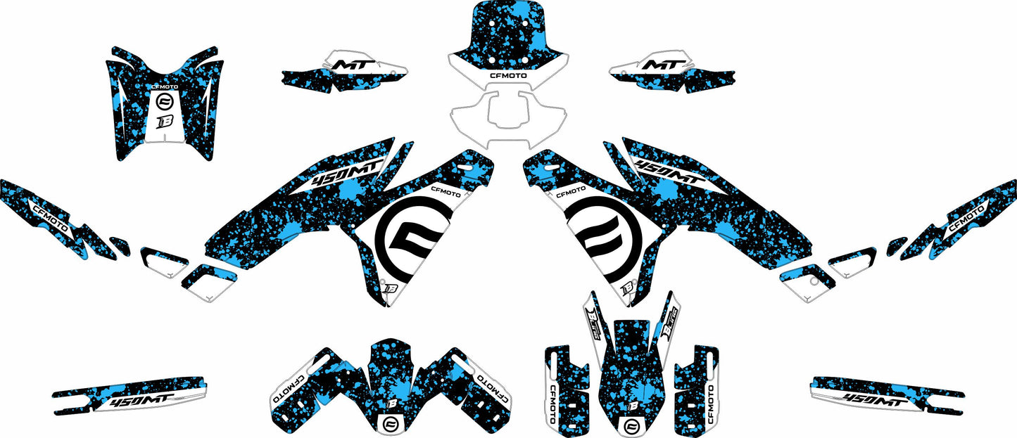 CF MOTO MT450 FULL GRAPHICS KIT ''SPLASHED BLUE'' DESIGN