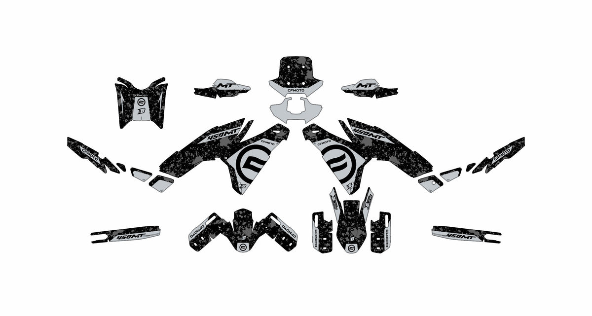 CF MOTO MT450 FULL GRAPHICS KIT ''SPLASHED GREY'' DESIGN
