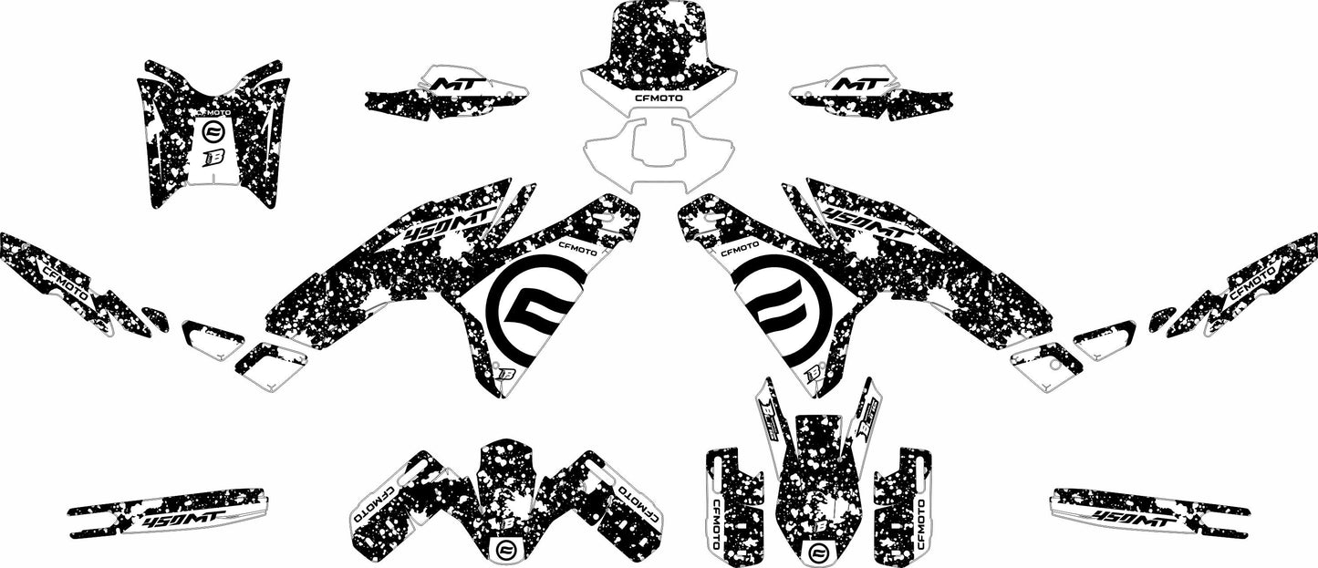 CF MOTO MT450 FULL GRAPHICS KIT ''SPLASHED WHITE'' DESIGN