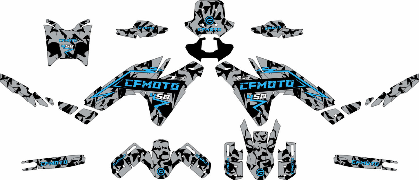 CF MOTO MT450 FULL GRAPHICS KIT ''CHAOS V1 BLUE'' DESIGN